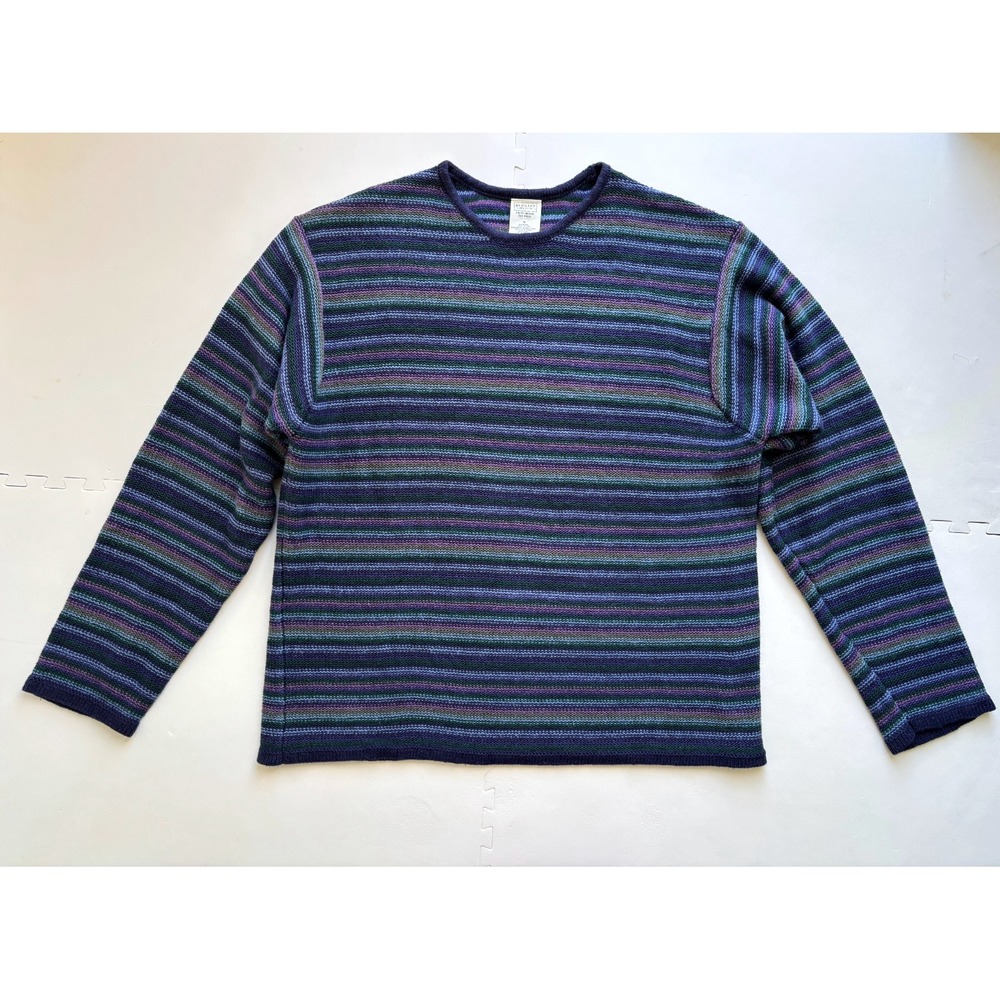 Vtg 90's Old Navy Sweater Mens 100% Cotton Striped Grunge Preppy -Size M Blue